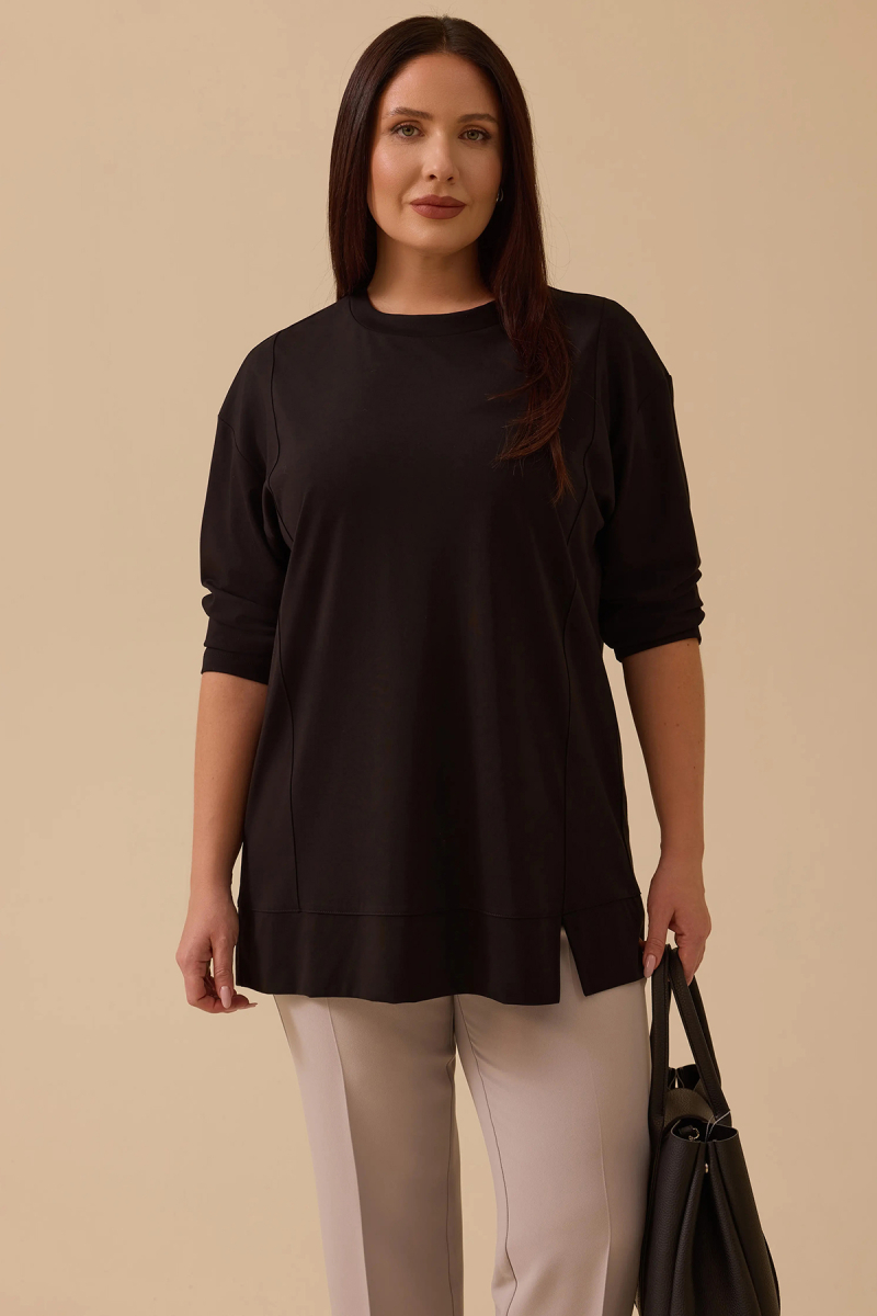 Galaxi Kadın Büyük Beden Uzun Kollu Basic Tunik 4014 Siyah Siyah