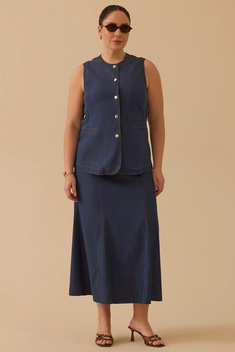 Galaxi Kadın Büyük Beden Yarı Elastik Bel Jean Etek 4005 Lacivert Lacivert