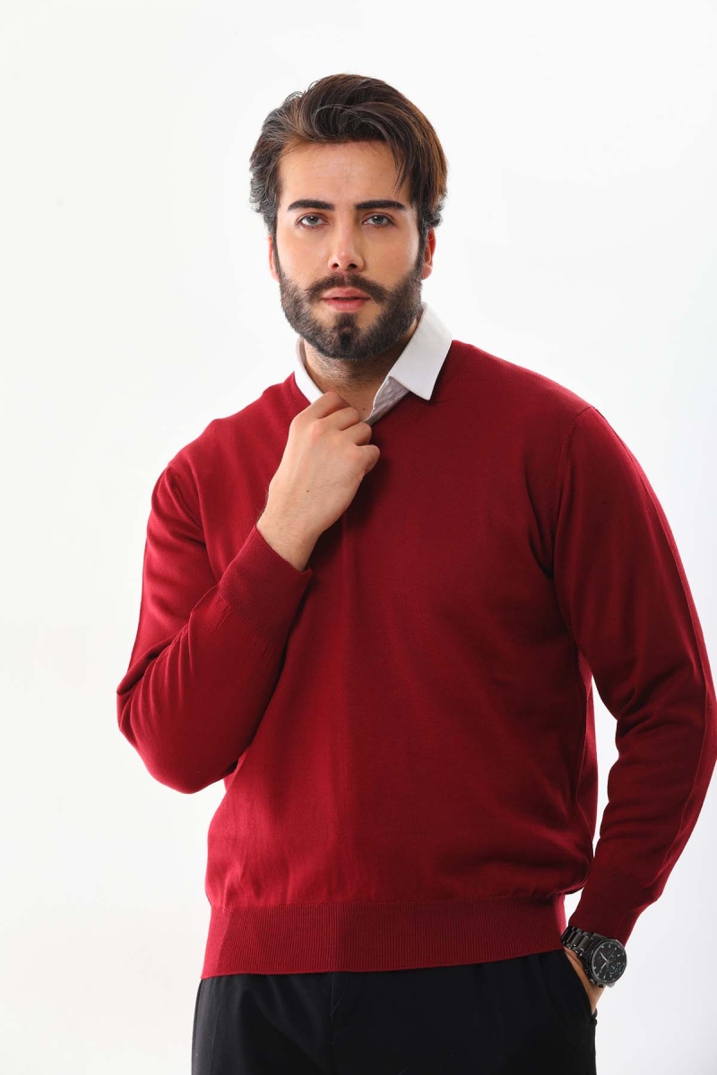 Günay Erkek V Yaka Yün Kazak 5000 Kırmızı Kırmızı