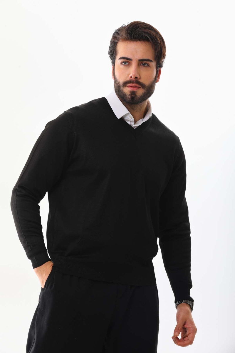 Günay Erkek V Yaka Yün Kazak 5000 Siyah Siyah