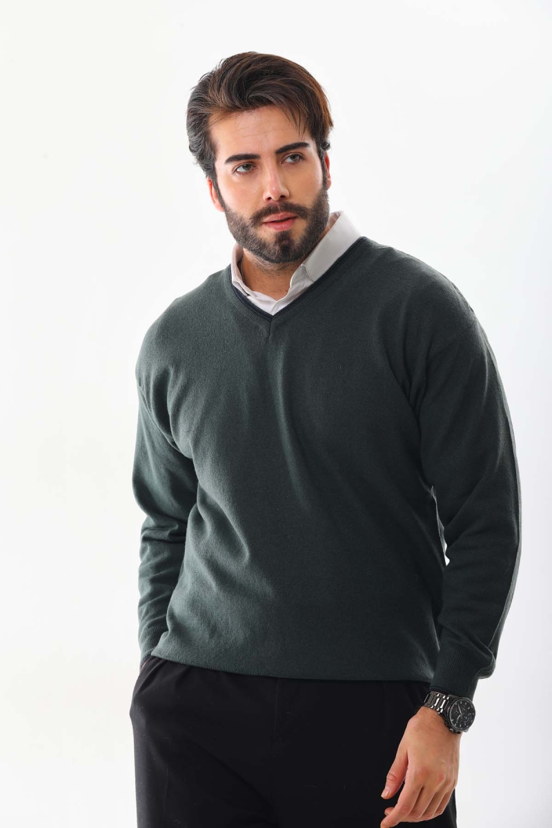 Günay Erkek V Yaka Yün Kazak 8000 Yeşil Yeşil