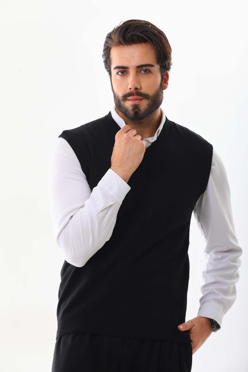 Günay Erkek V Yaka Yün Süveter 0108 Siyah Siyah