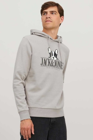 Jack & Jones Erkek Beware Baskılı Kapüşonlu Sweatshirt 12244219 Bej Bej