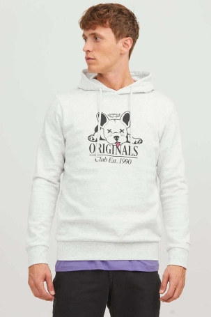 Jack & Jones Erkek Beware Baskılı Kapüşonlu Sweatshirt 12244219 Gri Gri