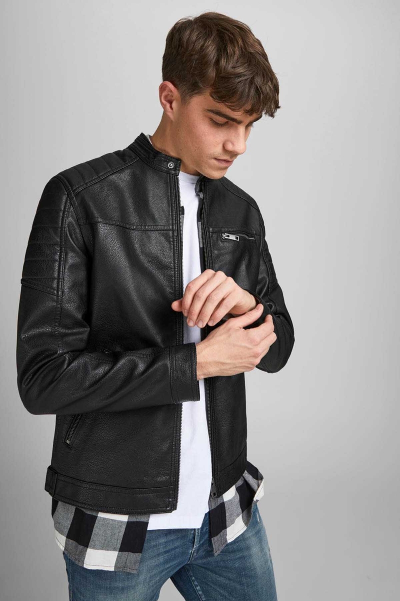 Jack & Jones Erkek Deri Ceket 63412147218 Siyah Siyah