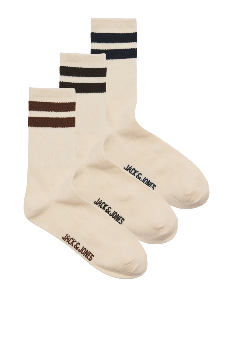 Jack & Jones Erkek Jactravıs Marka Logolu 3'lü Çorap 12260082 Krem Krem