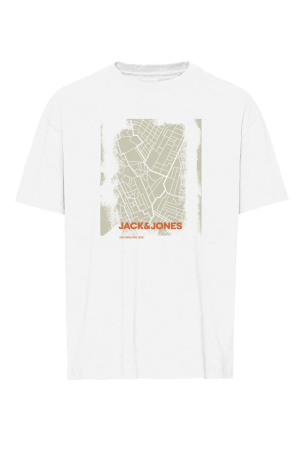 Jack & Jones Erkek Jcocıty Baskı Detaylı Bisiklet Yaka %100 Pamuk T-Shirt 12256172 Beyaz Beyaz