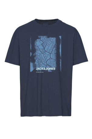 Jack & Jones Erkek Jcocıty Baskı Detaylı Bisiklet Yaka %100 Pamuk T-Shirt 12256172 Lacivert Lacivert