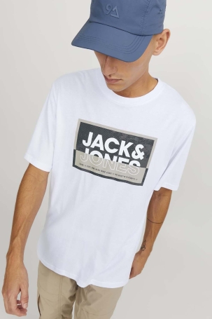 Jack & Jones Erkek Jcologan Baskı Detaylı Bisiklet Yaka T-Shirt 12253442 Beyaz Beyaz