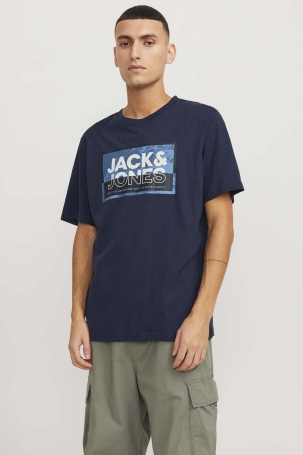 Jack & Jones Erkek Jcologan Baskı Detaylı Bisiklet Yaka T-Shirt 12253442 Lacivert Lacivert