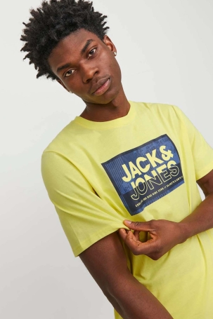 Jack & Jones Erkek Jcologan Baskı Detaylı Bisiklet Yaka T-Shirt 12253442 Sarı Sarı