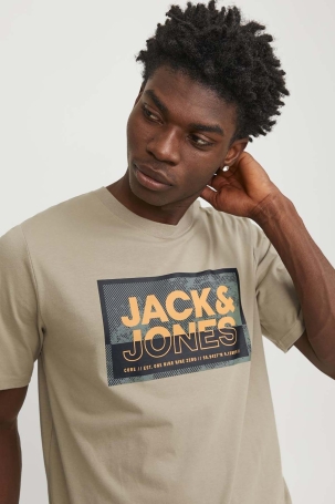 Jack & Jones Erkek Jcologan Baskı Detaylı Bisiklet Yaka T-Shirt 12253442 Vizon Vizon