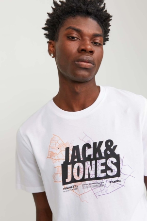 Jack & Jones Erkek Jcomap Baskı Detaylı Bisiklet Yaka T-Shirt 12252376 Beyaz Beyaz