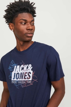 Jack & Jones Erkek Jcomap Baskı Detaylı Bisiklet Yaka T-Shirt 12252376 Lacivert Lacivert