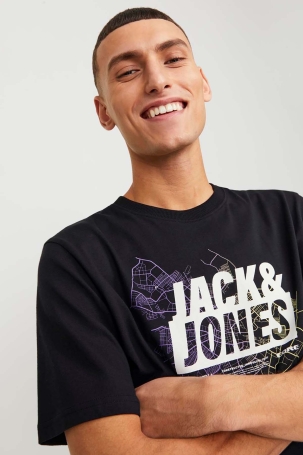 Jack & Jones Erkek Jcomap Baskı Detaylı Bisiklet Yaka T-Shirt 12252376 Siyah Siyah