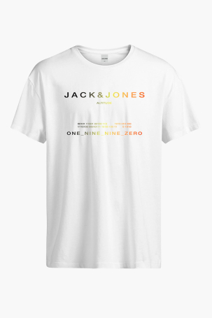 Jack & Jones Erkek Jcorıot Baskı Detaylı Bisiklet Yaka %100 Pamuk T-Shirt 12256771 Beyaz Beyaz