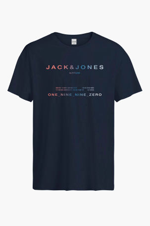 Jack & Jones Erkek Jcorıot Baskı Detaylı Bisiklet Yaka %100 Pamuk T-Shirt 12256771 Lacivert Lacivert