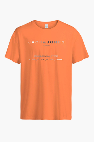 Jack & Jones Erkek Jcorıot Baskı Detaylı Bisiklet Yaka %100 Pamuk T-Shirt 12256771 Oranj Oranj