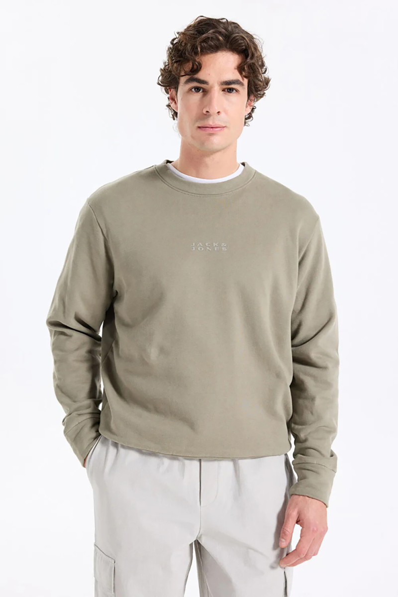 Jack & Jones Erkek Jcostance Bisiklet Yaka %100 Pamuk Sweatshirt 12282821 Haki Haki
