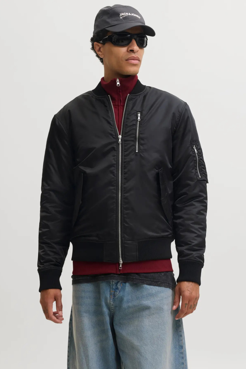 Jack & Jones Erkek Jcotrace Su İtici Bomber Ceket 12301762 Siyah Siyah