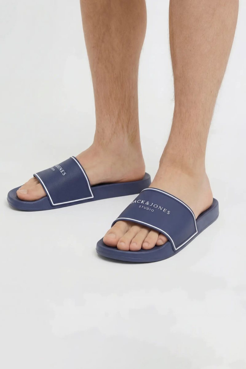 Jack & Jones Erkek Jfwartıllery Logo Detaylı Havuz ve Plaj Terliği 12292042 Lacivert Lacivert