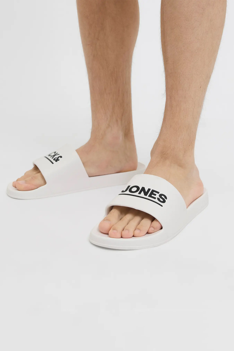 Jack & Jones Erkek Jfwollıe Yazı Detaylı Terlik 12236477 Beyaz Beyaz