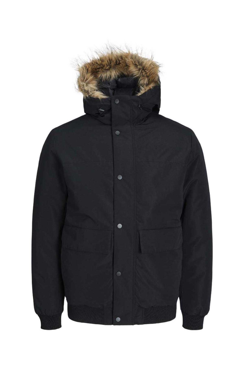 Jack & Jones Erkek Jjchamp Kapüşonlu Mont 12236822 Siyah Siyah