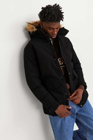Jack & Jones Erkek Jjchamp Kapüşonlu Uzun Mont 12236096 Siyah Siyah