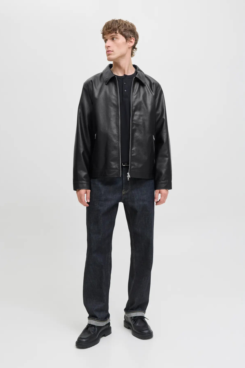 Jack & Jones Erkek Jjecasablanca Deri Ceket 12278839 Siyah Siyah