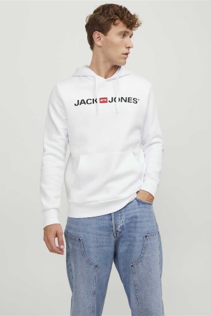 Jack & Jones Erkek Jjecorp Baskılı Kapüşonlu Sweatshirt 12137054 Beyaz Beyaz
