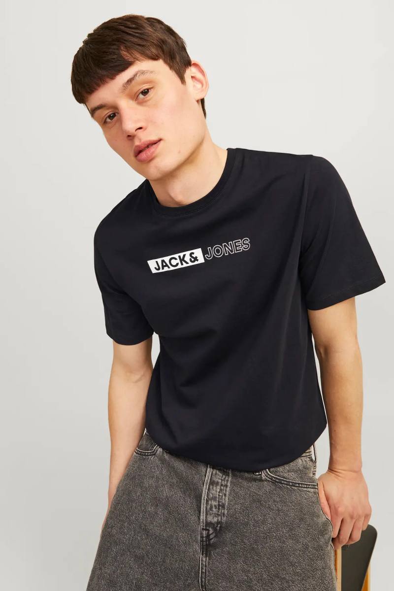Jack & Jones Erkek Jjecorp Logo Detaylı Kısa Kollu %100 Pamuk T-Shirt 12233999 Black Black
