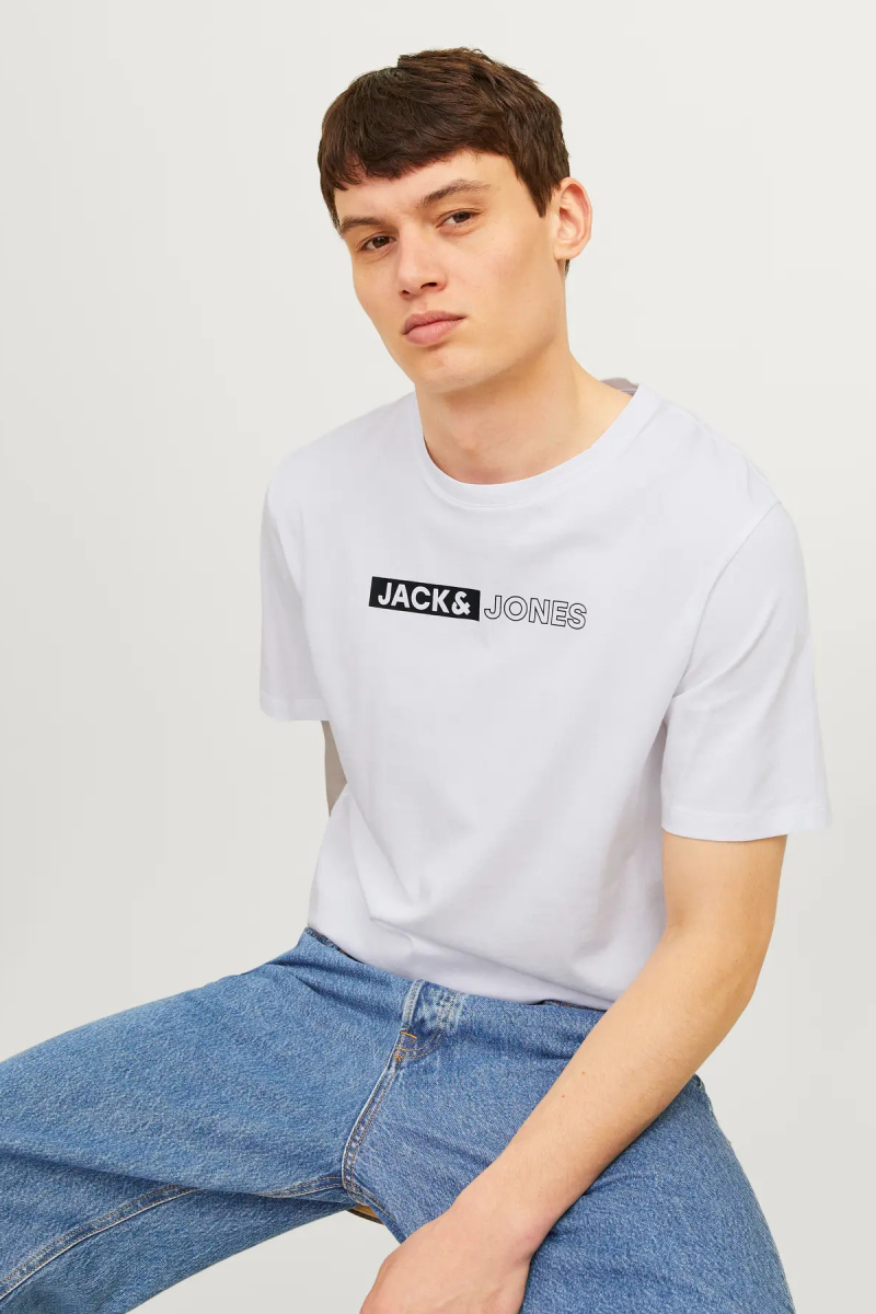 Jack & Jones Erkek Jjecorp Logo Detaylı Kısa Kollu %100 Pamuk T-Shirt 12233999 Whıte WHITE