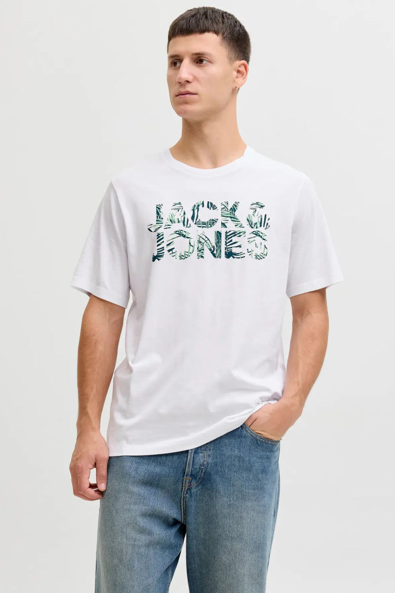 Jack & Jones Erkek Jjejeff Bisiklet Yaka %100 Pamuk T-Shirt 12288536 Beyaz Beyaz