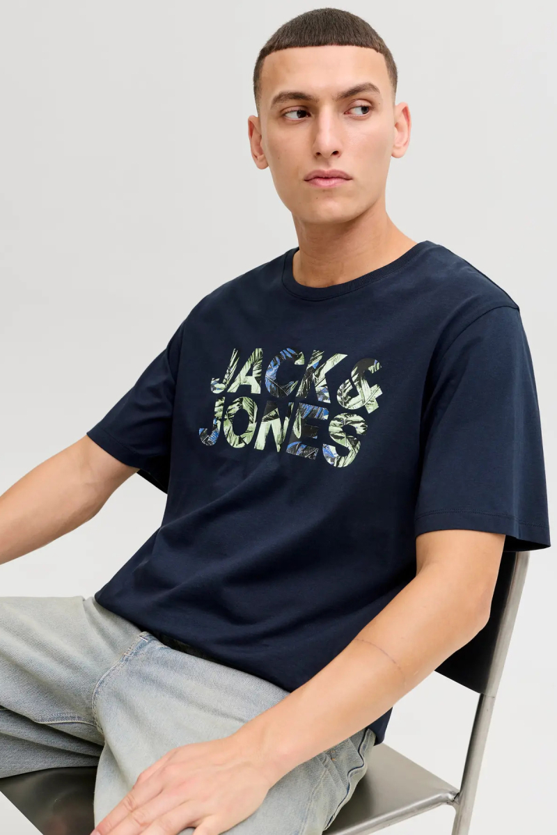 Jack & Jones Erkek Jjejeff Bisiklet Yaka %100 Pamuk T-Shirt 12288536 Lacivert Lacivert