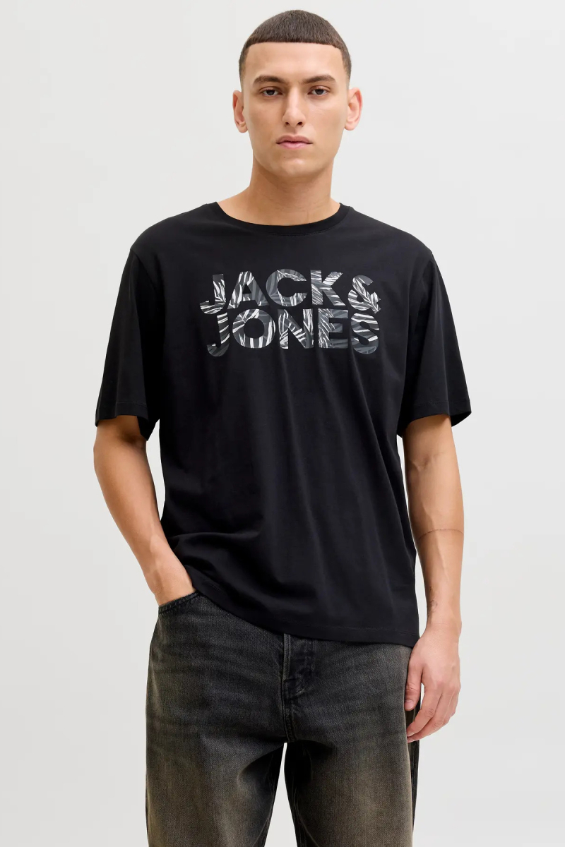 Jack & Jones Erkek Jjejeff Bisiklet Yaka %100 Pamuk T-Shirt 12288536 Siyah Siyah