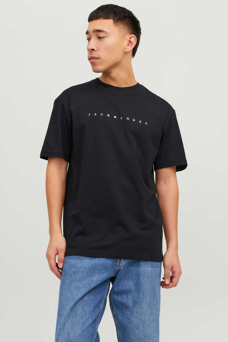 Jack & Jones Erkek Jjestar Bisiklet Yaka Baskılı T-Shirt 12234746 Siyah Siyah