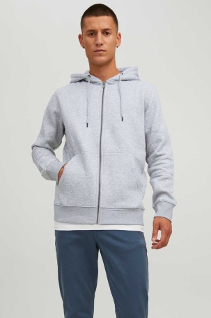 Jack & Jones Erkek Jjestar Çift Cepli Fermuar Kapamalı Kapüşonlu Sweatshirt 12210830 Açık Gri Açık Gri