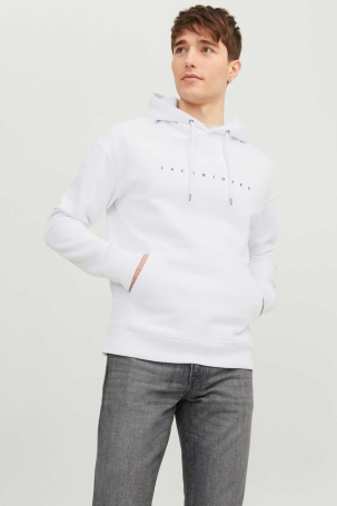 Jack & Jones Erkek Jjestar Kanguru Cepli Kapüşonlu Sweatshirt 12233972 Beyaz Beyaz