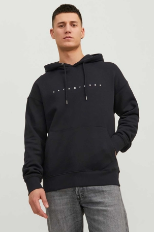 Jack & Jones Erkek Jjestar Kanguru Cepli Kapüşonlu Sweatshirt 12233972 Siyah Siyah