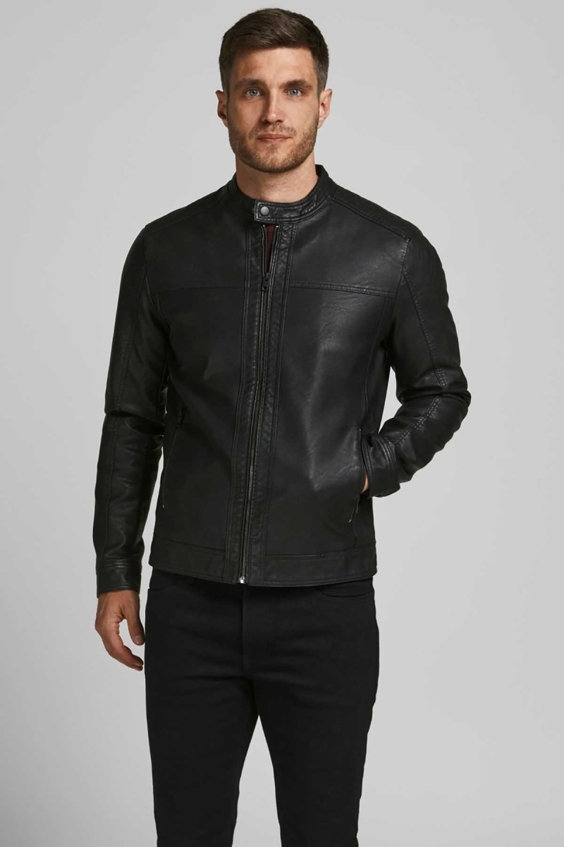 Jack & Jones Erkek Jjewarner Suya Dayanıklı Deri Biker Ceket 12182461 Siyah Siyah