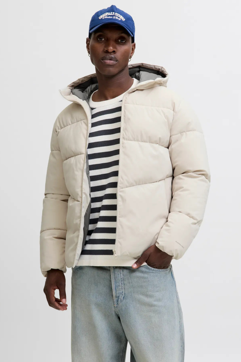 Jack & Jones Erkek Jjglobal Kapüşonlu Şişme Mont 12283517 Ekru Ekru