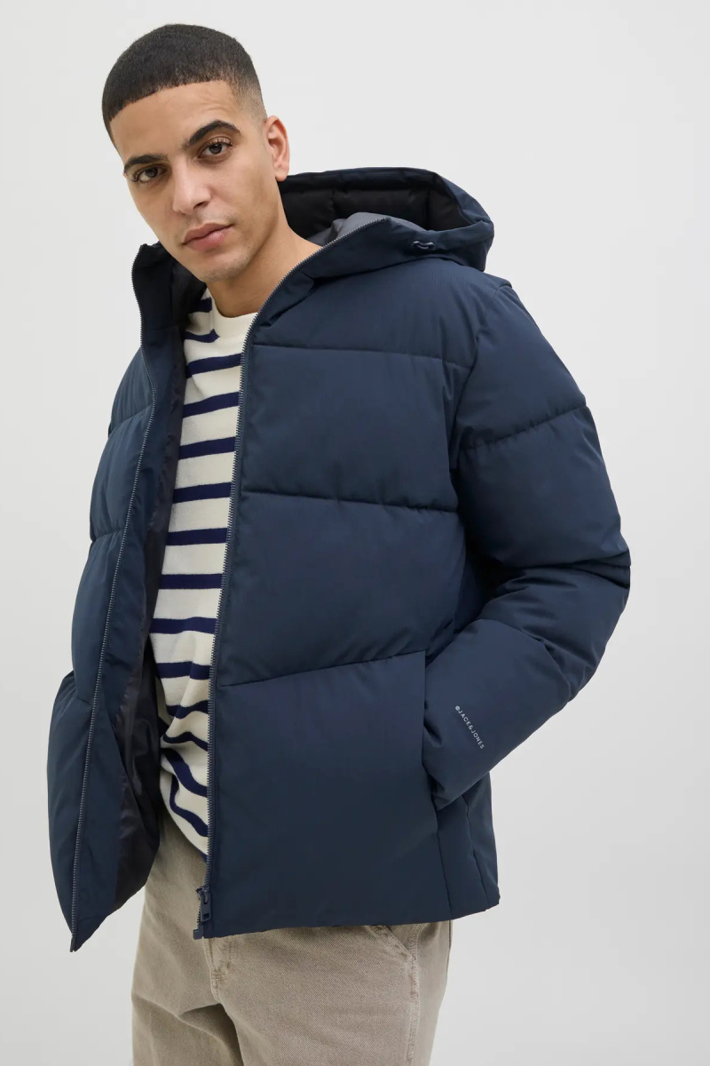 Jack & Jones Erkek Jjglobal Kapüşonlu Şişme Mont 12283517 Lacivert Lacivert