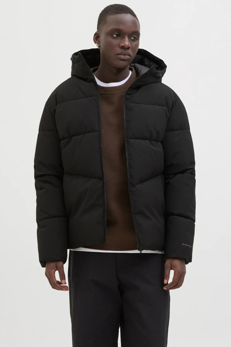 Jack & Jones Erkek Jjglobal Kapüşonlu Şişme Mont 12283517 Siyah Siyah