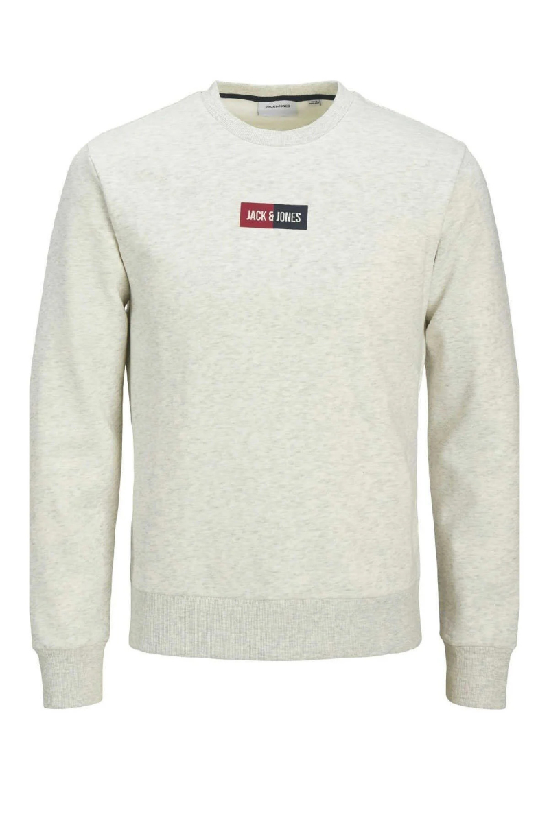 Jack & Jones Erkek Jjpan Bisiklet Yaka Logo Detaylı Sweatshirt 12310759 Gri Melanj GRİ MELANJ