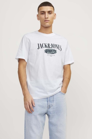 Jack & Jones Erkek Jorcobın Baskı ve Yazı Detaylı Bisiklet Yaka T-Shirt 12250411 Beyaz Beyaz