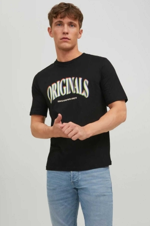 Jack & Jones Erkek Joreuphori Baskı Detaylı T-Shirt 12232256 Siyah Siyah