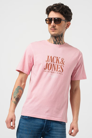 Jack & Jones Erkek Jorlucca Baskı Detaylı Bisiklet Yaka %100 Pamuk T-Shirt 12255636 Pembe Pembe