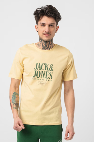 Jack & Jones Erkek Jorlucca Baskı Detaylı Bisiklet Yaka %100 Pamuk T-Shirt 12255636 Sarı Sarı