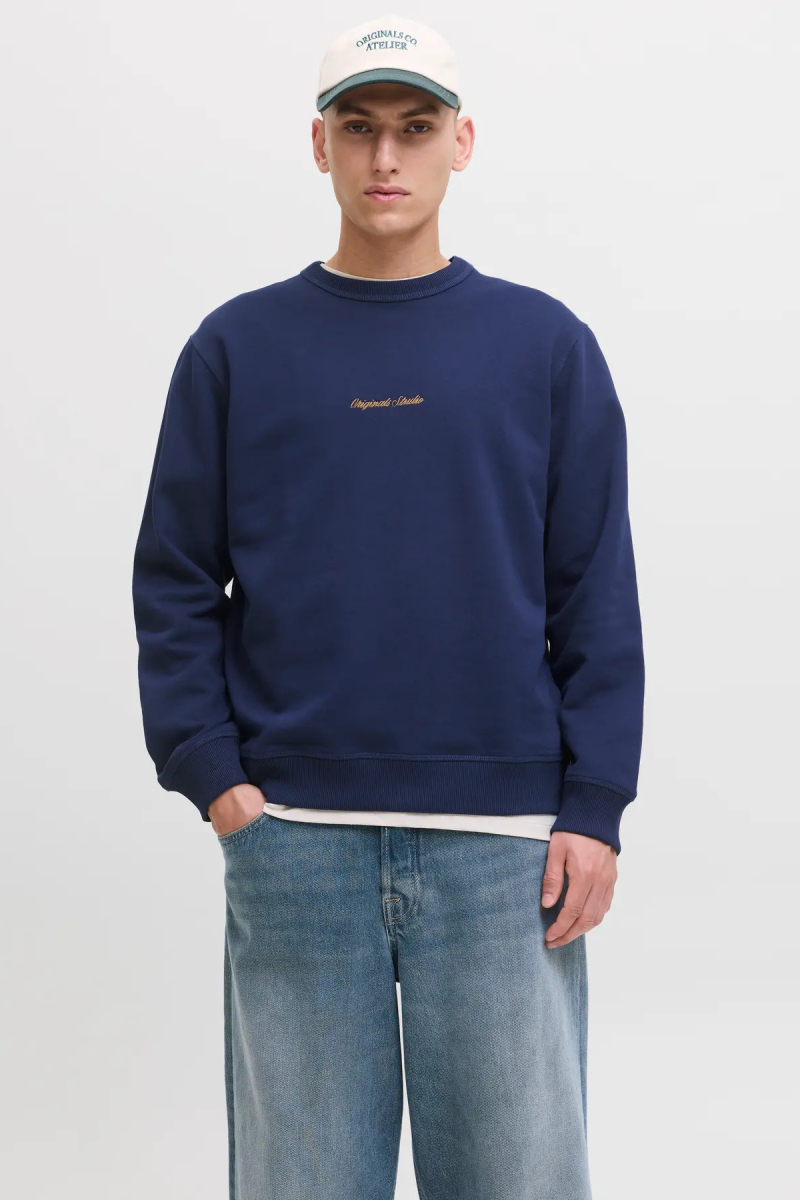Jack & Jones Erkek Jornorrebro Rahat Kalıp Bisiklet Yaka Sweatshirt 12282893 Lacivert Lacivert