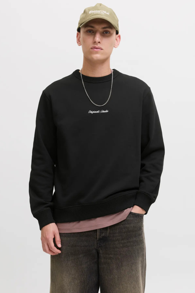 Jack & Jones Erkek Jornorrebro Rahat Kalıp Bisiklet Yaka Sweatshirt 12282893 Siyah Siyah